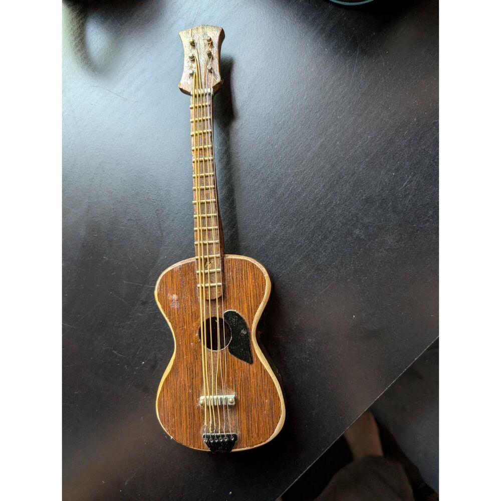 VTG Miniature Wooden Guitar Ornament Retro Mid Century Boho Shelfie Decor